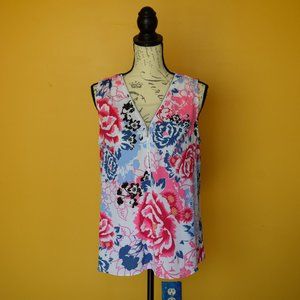 INC international concepts half zip sleeveless floral shirt